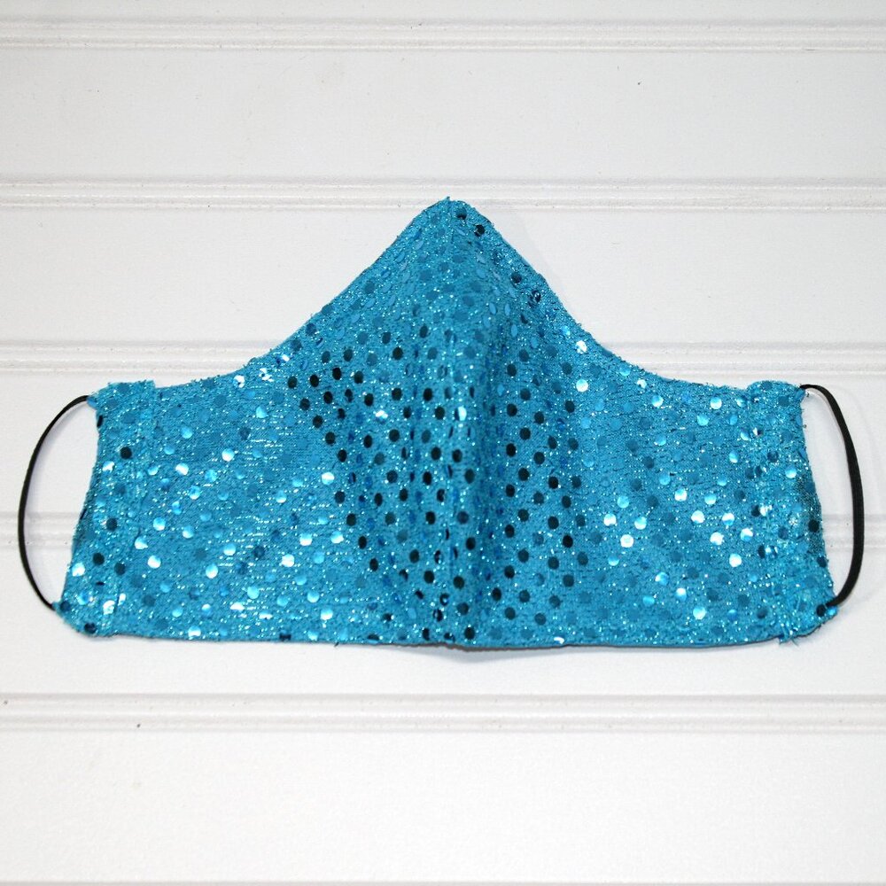 HAND CRAFTED Face Mask Turquoise Confetti Dot Sequin - Adult - Shield Style - Picture 4 of 14